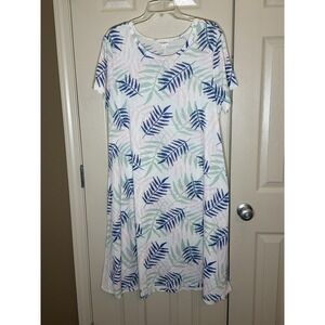LuLaRoe Jessie Dress Womens 3XL White Tropical Palm Leaf Print EUC Swing